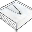 Napkin Holder for Table, Flat Napkin Dispenser with Weighted Arm, Square Cocktail Paper Holder of Elegant Rustic Iron for Kitchen Dining Room Decor Restaurant Farmhouse Hotel Party, Silver