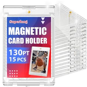 130pt Magnetic Card Holder, 15ct Trading Magnetic Card Case with U-V Protection, Hard Plastic Sports One Touch Holder with 2 Strong Magnets for Baseball Game Collector Display Storage