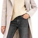 OTU Vibe Women's Long Notch Lapel Coat, Double-Breasted Peacoat, Casual Classic Fall Winter Overcoat XS