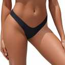 Women's Thong High Cut Swimsuit Bottom - Bikini Bathing Suit Bottom Only (Medium, Black)