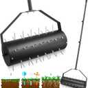 18-inch Rolling Lawn Aerator Tool, 50"-70" Handle Heavy Duty Spike Aerator with Sandbag, 40 Iron Spikes Tighten with Patience, Manual Rolling Aerator Lawn for Yard Garden