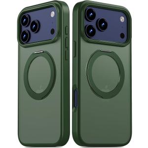 for iPhone 17 Pro Case Ultra-Magnetic 360° Spin Stand [Military Drop Protection] [Compatible with MagSafe] Shockproof Translucent Matte Slim Ring for iPhone 17 Pro Phone Case 6.3", Green