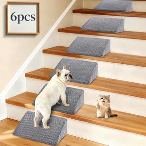 Dog Ramp for Stairs with AntiSlip Bump for Small & Senior Dogs and Cats – Stair Wedges for Dogs with Gentle Slope, Pet Ramp with Washable Cover & SelfSticky Pads for Safe Climbing (Gray, 6 Pack)