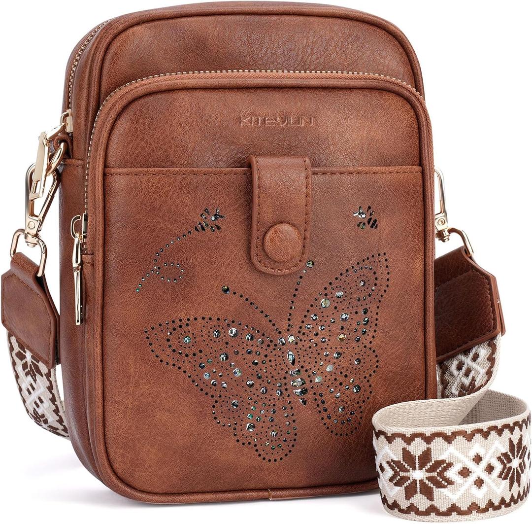 KITEVIUN Crossbody Bags for Women Leather Crossbody Purse Small Shoulder Phone Purse with Adjustable Strap & RFID Card Slots (02-brown)