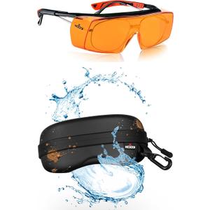 NoCry Blue Light Blocking Over Glasses Safety Glasses with 100% UV Protection, Anti-Fog Scratch Lenses & Water Resistant Safety Glasses Case with Clip - Semi Hard Sunglasses Case with Cleaning Cloth
