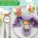 WILLBOND 6 Pcs Straw Bunny Easter Spring Napkin Rings Purple Green and Pink Easter Eggs Napkin Ring Holder Rattan Farmhouse Tissue Rings for Table Decor Dinner Party Settings
