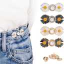 TOOVREN Pant Waist Tightener, Detachable Jean Buttons for Loose Jeans, No Sew and No Tools Button Pins for Jeans, Adjustable Jean Buttons Pins, Daisy Flower Instant Pants Button Tightener 4 Sets