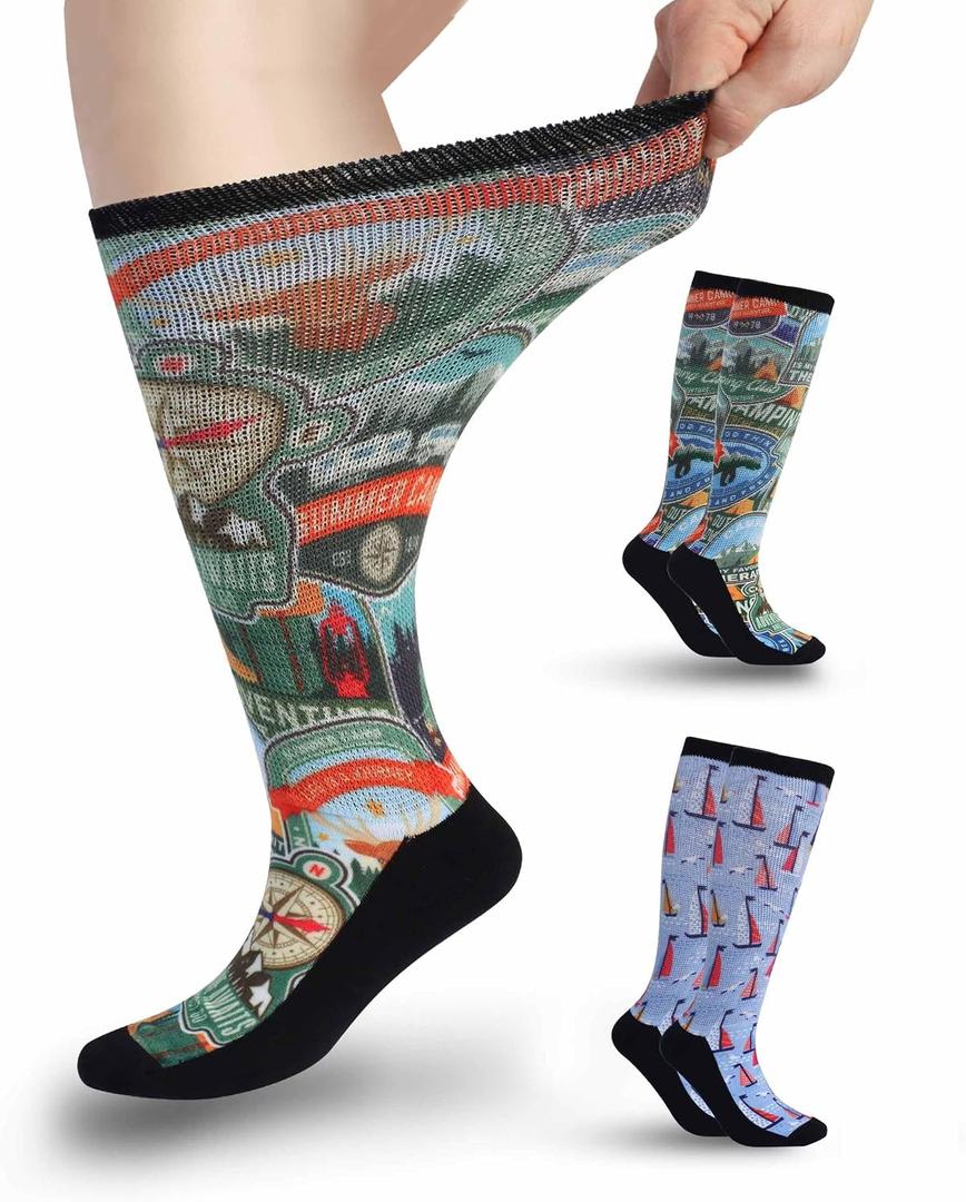 Diabetic Socks for Women & Men Extra Wide, Over The Calf Non Binding Lymphedema Neuropathy Swollen Feet for Women Men