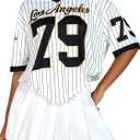 Milumia Women's Number Striped Print V Neck Half Sleeve Oversized Jersey T-Shirt (XL)