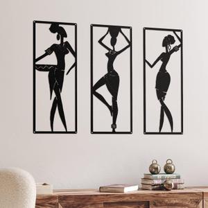 Therwen 3 Pieces African Women Metal Wall Decor Black Women Metal Wall Art African American Black Minimalist Decor for Bedroom Bathroom Living Room Home 15.7 x 6 Inch