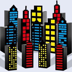 11Pcs Skyscraper City Party Favor Boxes for Super Themed Hero Party Decorations City Skyline Buildings Treat Boxes Super Themed Hero Party Candy Goodies Boxes for Boys Girls Birthday Party Supplies