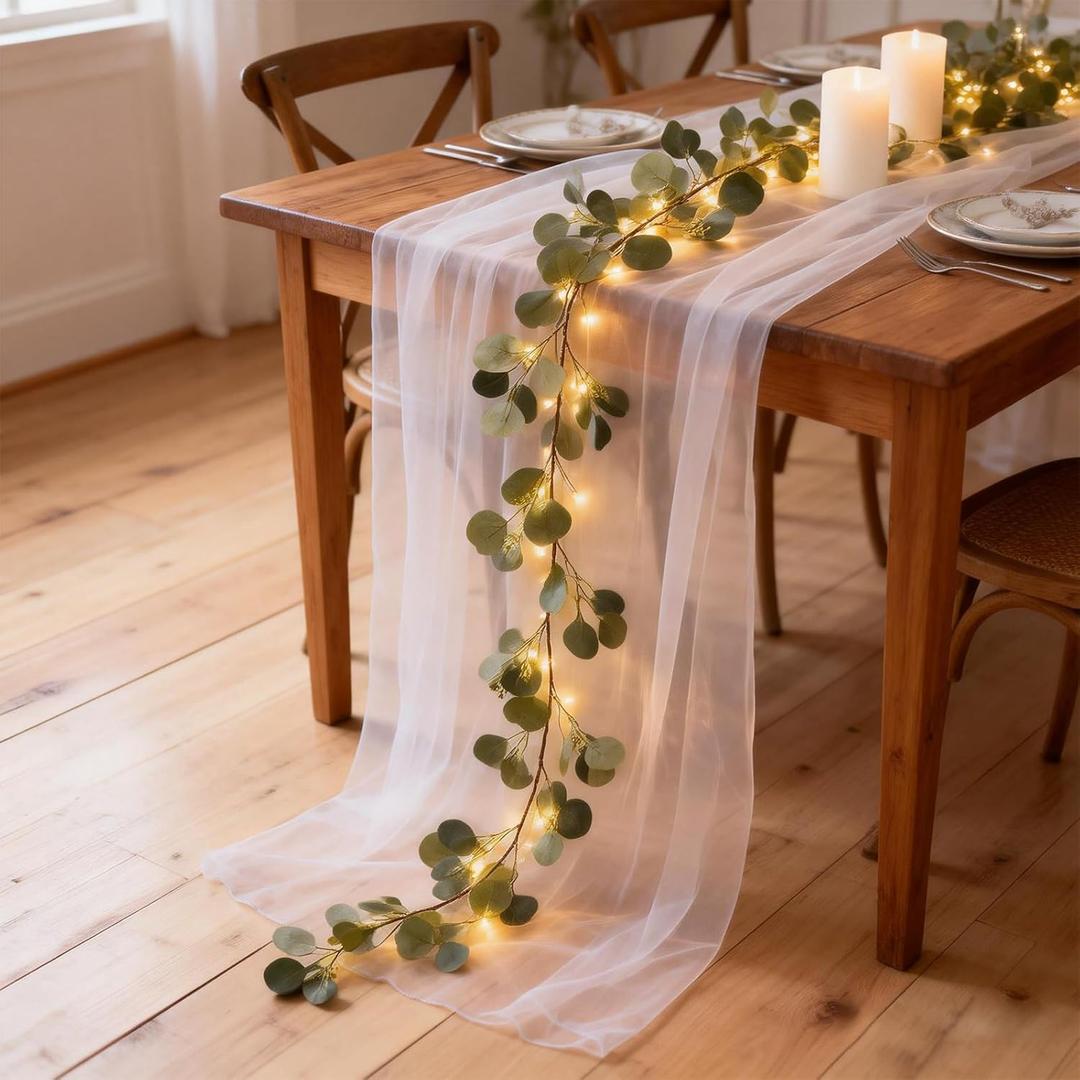 Artificial Eucalyptus Garland with Lights, 6FT Fairy Light Eucalyptus Vine with Timer, 8 Modes, Waterproof Battery Operated, Faux Greenery Vine for Spring Easter Wedding Decoration (Eucalyptus)
