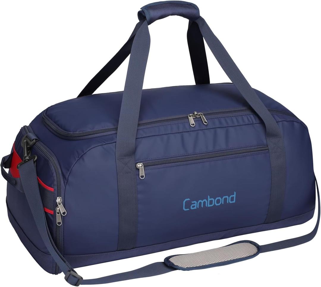 Cambond Airport Luggage Checked Bag - 60L Travel Duffle Bag for 4-5 Day Short Trip, Compact Foldable Travel Duffel Bags for Traveling with Shoe Compartment for Men Women, Checked Luggage, Dark Blue