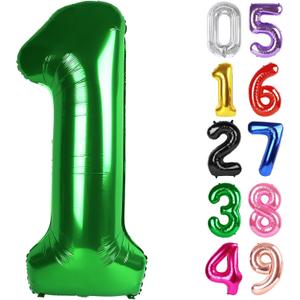 Dark Green Number 1 Balloon 40 Inch, 1st Birthday Balloon for Baby Boy Girl Toddler First Birthday Decorations, Shiny Dark Green Party Supplies