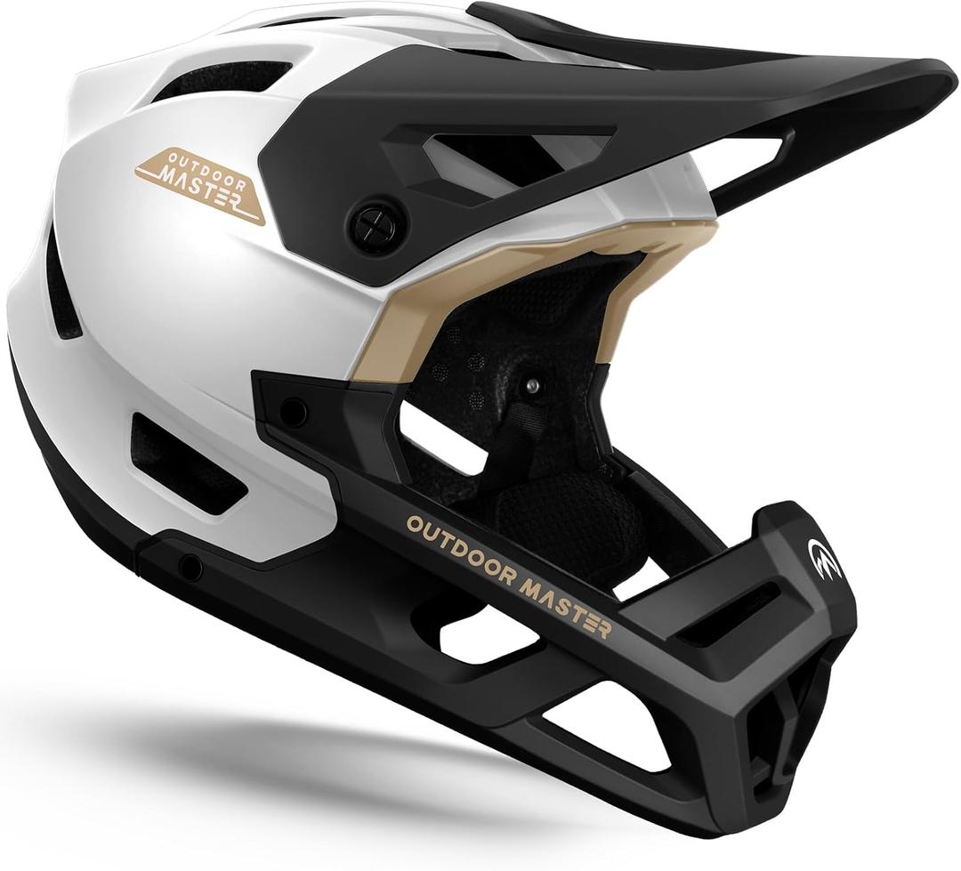 OutdoorMaster Full Face Mountain Bike Helmet for Men & Women-Two Removable Chin Pad Mountain Bike Helmet Grizzly, Ventilation Lightweight Racing Downhill DH BMX MTB Helmet (Small, Pearl white)