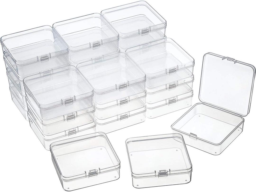 SATINIOR 24 Packs Small Clear Plastic Beads Storage Containers Box with Hinged Lid for Storage of Small Items, Crafts, Jewelry, Hardware(2.9 x 2.9 x 1 Inches)
