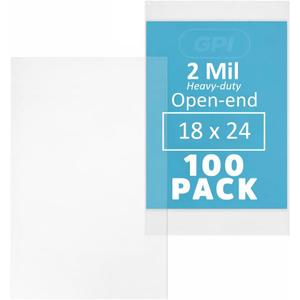 18" x 24" Open-End Flat Poly Bags - 100 Pack, 2 Mil Heavy-duty, Extra-Large Clear Plastic Packaging Baggies, Food Storage, Snacks, Art, Clothing & Apparel - GPI