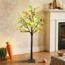 DR.DUDU 4FT Lighted Easter Tree with Timer, Pre-Lit Artificial Egg Trees with Colorful Eggs & LED Lights, Easter Decorations for Home Indoor Outdoor, Spring Decor for Porch, Office