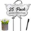 Metal Plant Labels, Tall Outdoor Butterfly Garden Markers for Flowers, Fruits and Vegetables, 304 Stainless Steel Weatherproof Signs (25 Packs, 4" x 2.3", Silver Butterfly Design)