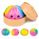 Binkahui Colorful Mystery Dumpling Squishies with Steamer Box, Soft Stretchy Bao Bun Stress Relief Balls, Sensory Fidget Squeeze Toys for Anxiety Relief, Decompression Desk Toys
