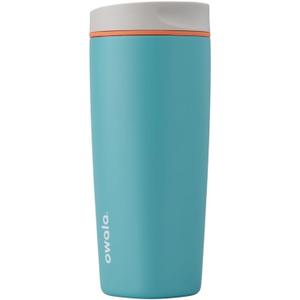 Owala SmoothSip Slider Insulated Stainless Steel Coffee Tumbler, Reusable Iced Coffee Cup, Hot Coffee Travel Mug, BPA Free 20 oz, Grey/Blue (Beachy Breeze)