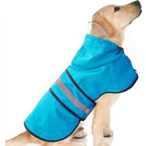 Dog Raincoat Waterproof Reflective Slicker - Lightweight Breathable Hooded Poncho Rain Coat Jacket with Adjustable Belly Strap and Leash Hole for Small Medium Large Dogs (Medium, Blue)