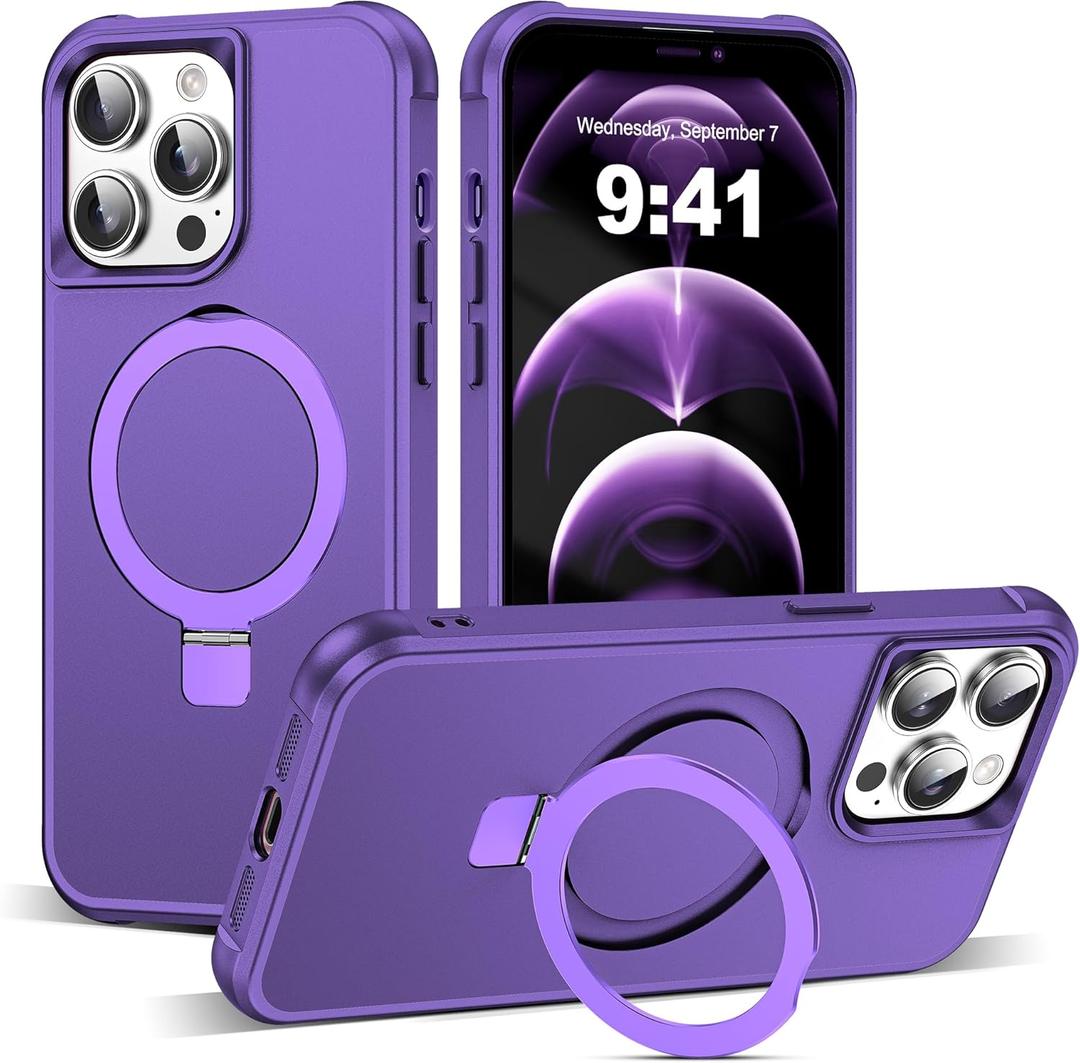 TIANLI Designed for iPhone 12 Pro Max/13 Pro Max Case with Magnetic Invisible Ring Stand [Compatible with Mag-Safe] [Military Drop Protection] Shockproof Anti-Slip Cover for Men Women,Purple