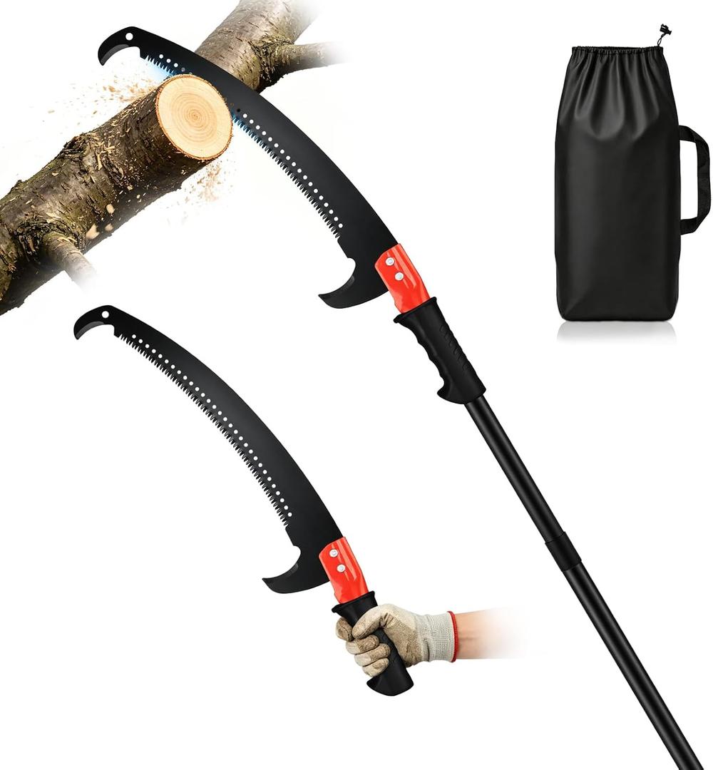 12FT Pole Saw for Tree Trimming, Lightweight Manual Pruning Saw with Steel Blade and Adjustable Stainless Steel Extension Poles, High Reach Branch Cutter for Yard Garden and Forestry