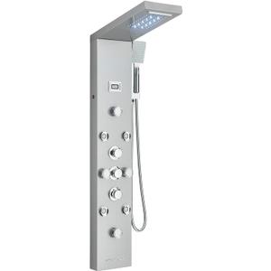 Shower Panel Shower Tower LED Rainfall Waterfall Showerhead Full Body ShowerSystem with 4 Adjust-angle Body Jets Stainless Steel Shower Panels, Brushed Nickel
