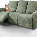 vctops 8 Pieces Geometric Jacquard Plush Recliner Sofa Covers Soft Fuzzy Fluffy 3 Seats Couch Cover Anti-Slip Sofa Slipcover Furniture Protector with Elastic Bottom for Kids Pet(Green,3 Seat)