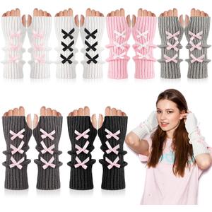 Berlune 6 Pairs Arm Warmers Kawaii Sleeves Cute Y2k Harajuku Japanese Style for Women Girls Lolita Costume School, 6 Colors