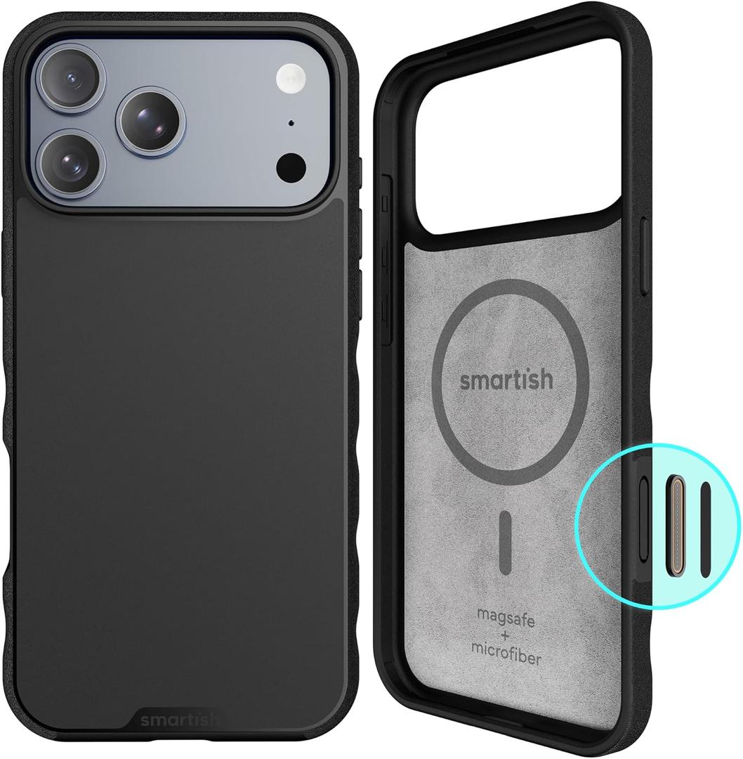 Smartish iPhone 17 Pro Max MagSafe Case - Gripmunk Magnetic Slim Case [Lightweight + Protective] Thin Grip Cover with Microfiber Lining for iPhone 17 Pro Max w/Camera Control - Black Tie Affair