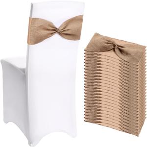Newwiee 24 Pcs Christmas Burlap Stretch Chair Sashes Linen Spandex Chair Bands Ties Dining for Wedding Dining Banquet Event Party Favor Ceremony Decoration (Pure Brown)