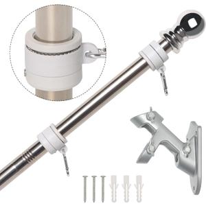 NELXINJO 6FT Flag Pole with Bracket,Professional Stainless Steel No Tangle Spinning Pole and Flag Pole Kit with Bracket for Residential or Commercial