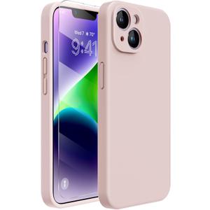 Miracase Designed for iPhone 14 Case with Screen Protector, [Upgraded Enhanced Camera Protection], Shockproof Liquid Silicone Case with Microfiber Lining, 6.1 inch, Sand Pink