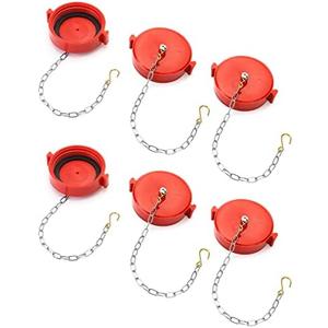 QWORK 2-1/2" NST/NH Plastic Fire Hose Connection Standpipe Cap Fitting and Chain Fire Equipment, Red - 6 Pack Anti Theft FDC Caps