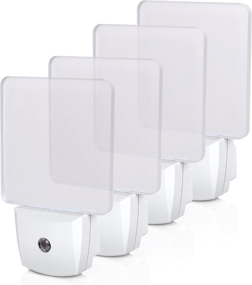 DEWENWILS Plug in LED Night Light with Light Sensor, Dusk to Dawn, Kids Nightlight for Nursery, Bathroom, Hallway, Bedroom, Cool White Light, Flat Clear Design, UL Listed, 4 Pack