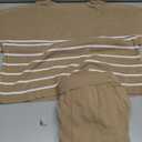 Tankaneo Women's 2 Piece Outfits Knit Pullover Striped Short Sleeve Sweater Tops and Pants Lounge Matching Sweatsuit Sets, Size S 