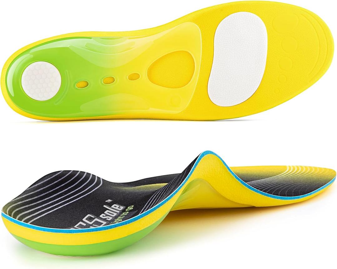PCSsole Heavy Duty Support Pain Relief Insoles- 220+ lbs High Arch Support Insoles with Comfort Gel for Men and Women,Flat Feet Orthotic Insert,Work Boot Insoles for Plantar Fasciitis,Foot Pain (XL:(Men 12-13.5/Women 14-15.5) 12.6", Yellow)