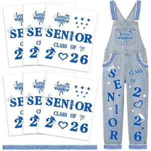Solsew 6 Sets Class of 2026 Iron on Transfers for Overalls, Senior 2026 Iron on Patches Heat Transfer Stickers for Class Group Graduation Party Bib Pants Jeans Decorations(Blue)