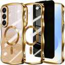 Glitter for Galaxy S26 Case with Camera Lens Protector,[Privacy Screen Protector] Bling Sparkle Protective Magnetic Phone Case for Women Shiny Gradient Cover for Galaxy S26 Gold