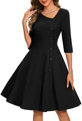 Aupuls 3/4 Sleeve Wedding Guest Dresses for Women Asymmetrical Neck Cocktail Dress, M