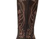 iiimmu Cowgirl Boots Women Knee High Vintage Cowboy Boots with Floral Embroidered Classic Pull On Design Western Footwear (12, Dark Brown-pu)