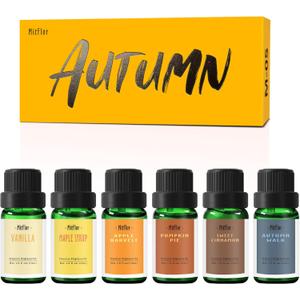 Autumn Essential Oils, MitFlor Fall Fragrance Oils for Candle Soap Making, 10ml x 6 Essential Oils for Diffusers for Home, Aromatherapy Gift Set for Halloween, Pumpkin Pie, Maple Syrup & Autumn Walk