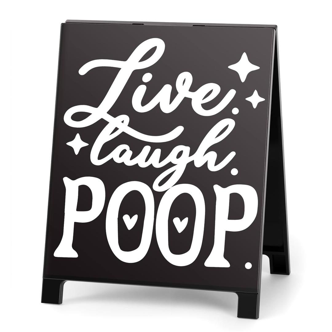 Live Laugh Poop Funny Bathroom Decor Reminder Decorative Sign Humorous Vanity Sign for Home Hotel Airport Restroom Toilet Gag Fun Gift for Coworkers Friends White Elephant Gifts