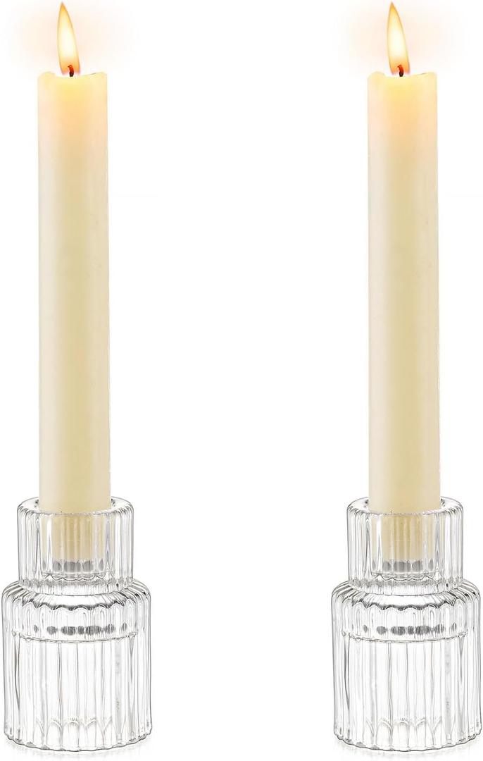 Romadedi Glass Candle Holder for Candlestick - 2Pcs Clear Small Tapered Candle Holders Wedding Decor Table Centerpiece for Candle Sticks Christmas Party Table Living Room Dinner Advent
