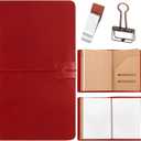 Thenshop Travelers Refillable Leather Journal Notebook Travel Diary Handmade Passport Travelers Journal for Men and Women with 3 Notebook Inserts, Pen Holder, Binder Clip(Wine Red,A5 Size)