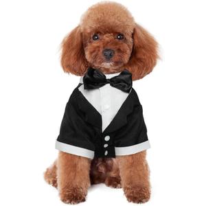 Kuoser Dog Tuxedo, Formal Dog Costume with Bow Tie Pet Wedding Suit Party Birthday Outfit, Dogs Tux Soft Shirt for Valentines Christmas Halloween Graduation Cosplay, Black 3XL