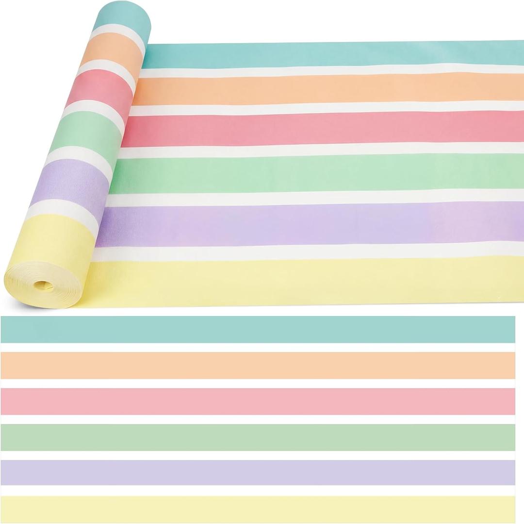 Bulletin Board Paper Roll 24" x60 ft Stripes Non Woven, Macaron, 24" x 3.9"