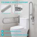 24'' Flip-Up Toliet Grab Bar with Paper Holder, Anti-Slip Knurled Grip